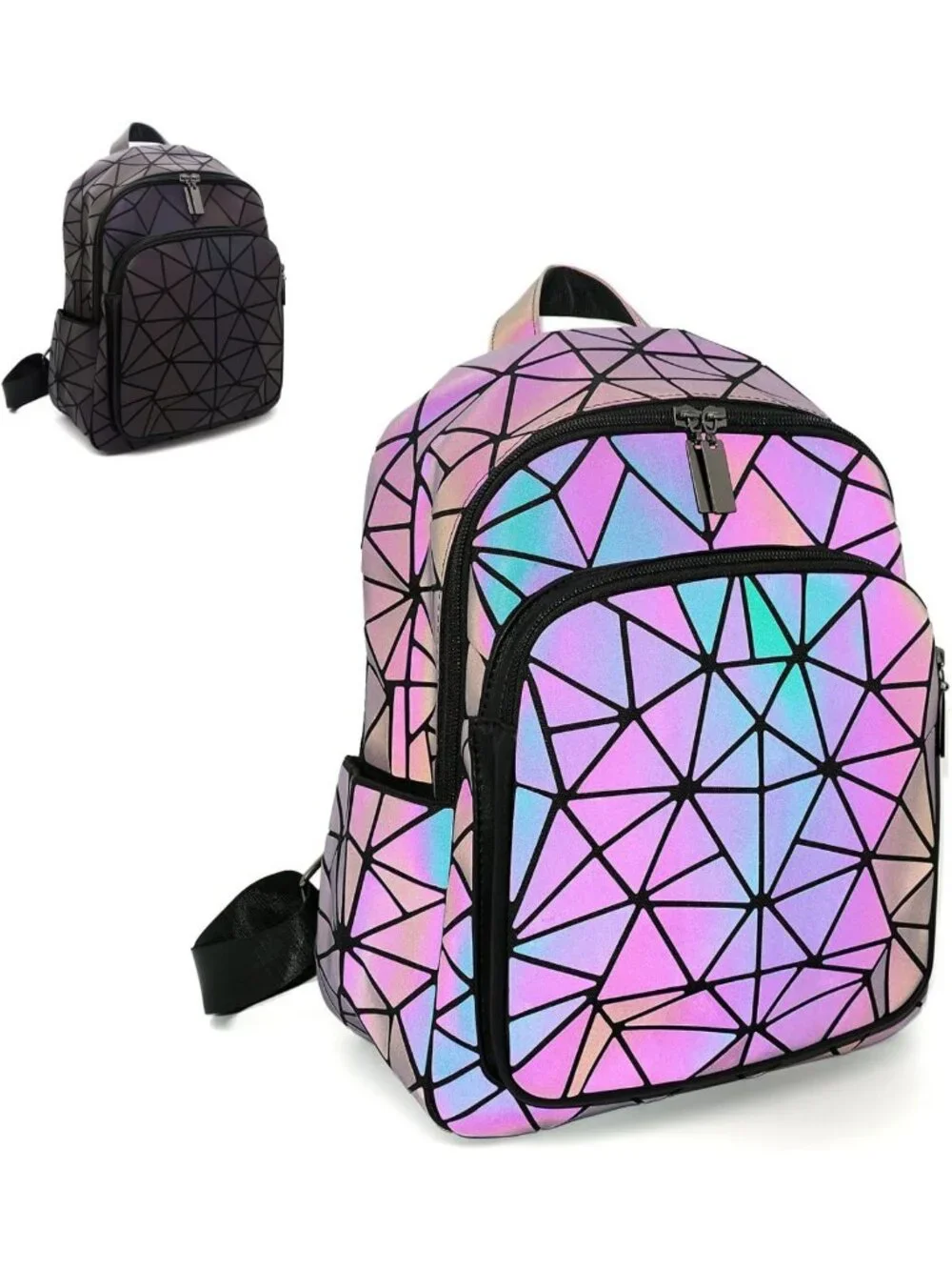 Luminous Geometric Women's Backpack | Retro Holographic Travel Daypack Purse